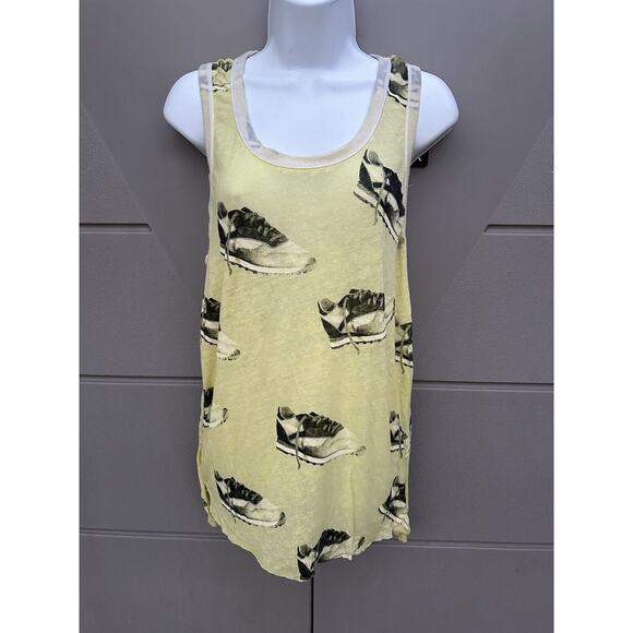 Chaser Yellow Tennis Shoes Sneakers Print Burnt Out Tank Top Small NEW W/ TAGS - Picture 1 of 7